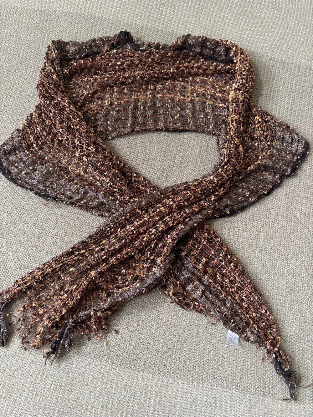 Charming Charlie Brown Textured Metallic Thread Scarf 17”x70”